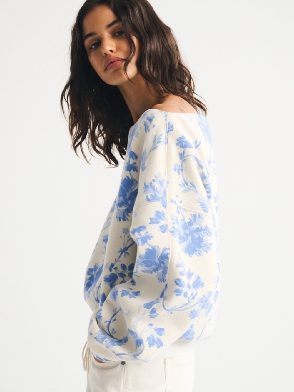 Abercrombie & Fitch Soft A&F Sunday Slash Sweater Off-Shoulder Vintage Floral S - Picture 3 of 8